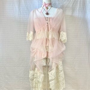 ♡ antique sheer lacey chiffon nylon peignoir robe ♡